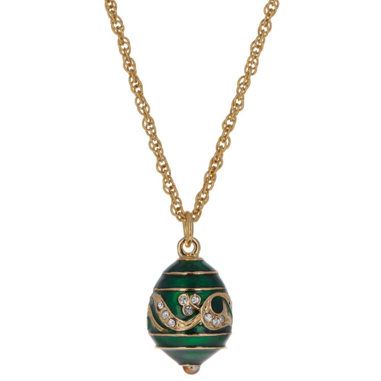 Regal Currents: Green Enameled Wave Royal Egg Necklace, 20 Inches